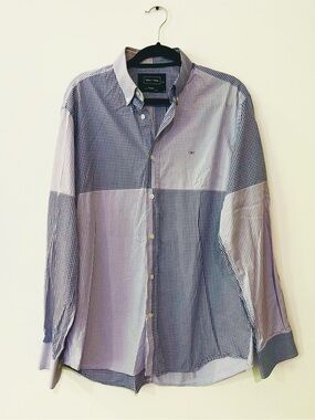 Eden Park Gingham Small Check Purple White Regular Fit Button Down Shirt Large